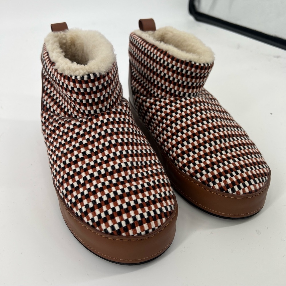 Amambaih Juana Low Woven Leather Chunky Shearling Lined Snow Boots in Cognac 9 - Picture 4 of 11